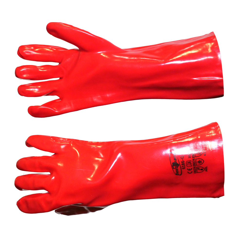 GUANTE PVC ROJO GRUESO PARA QUIMICOS 14"