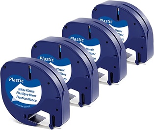 91331 REPLACE DYMO LETRATAG REFILLS PLASTIC LABEL TAPE BLACK ON WHITE, 12MM X 4M